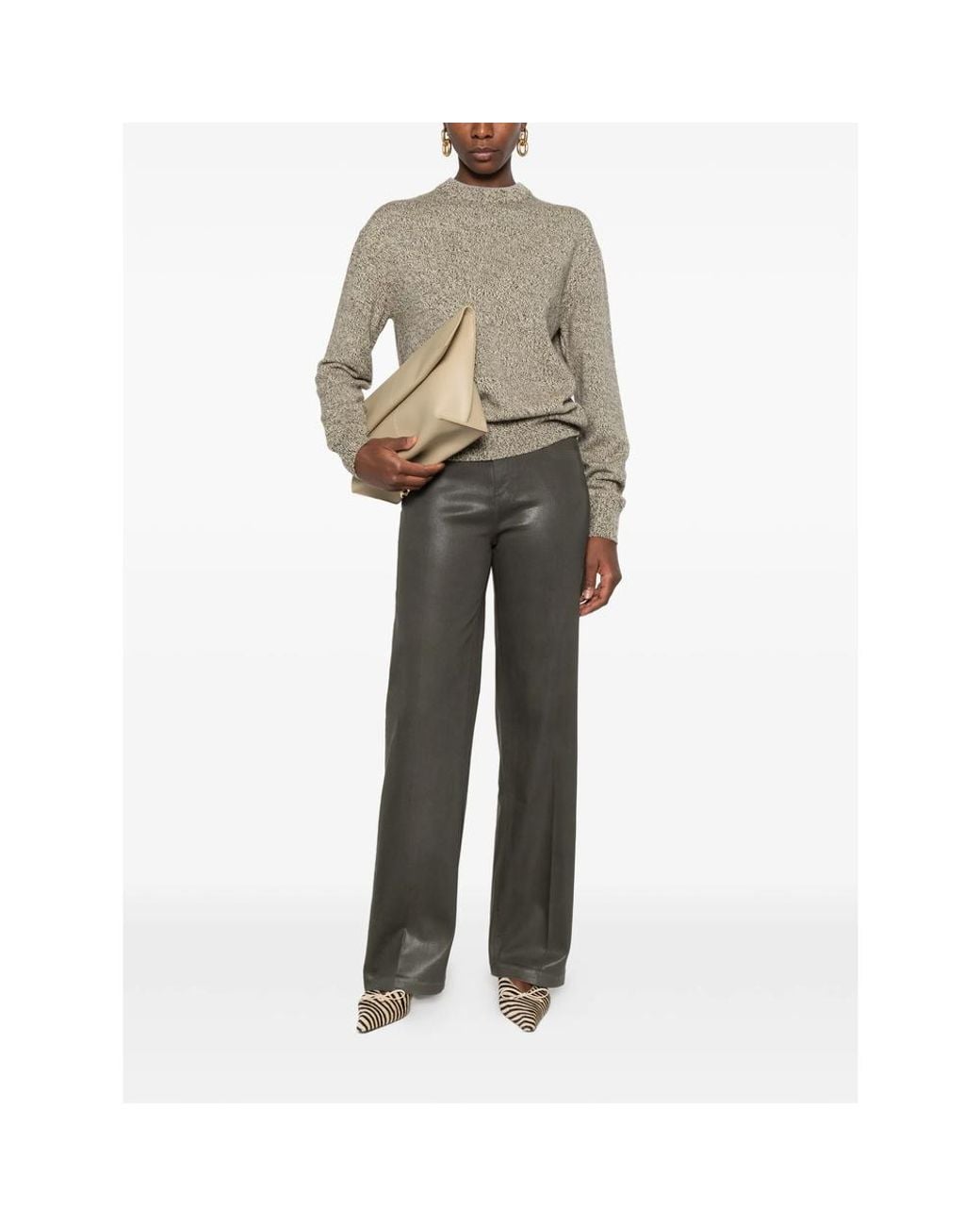 L'Agence Gray Coated Straight-Leg Trousers