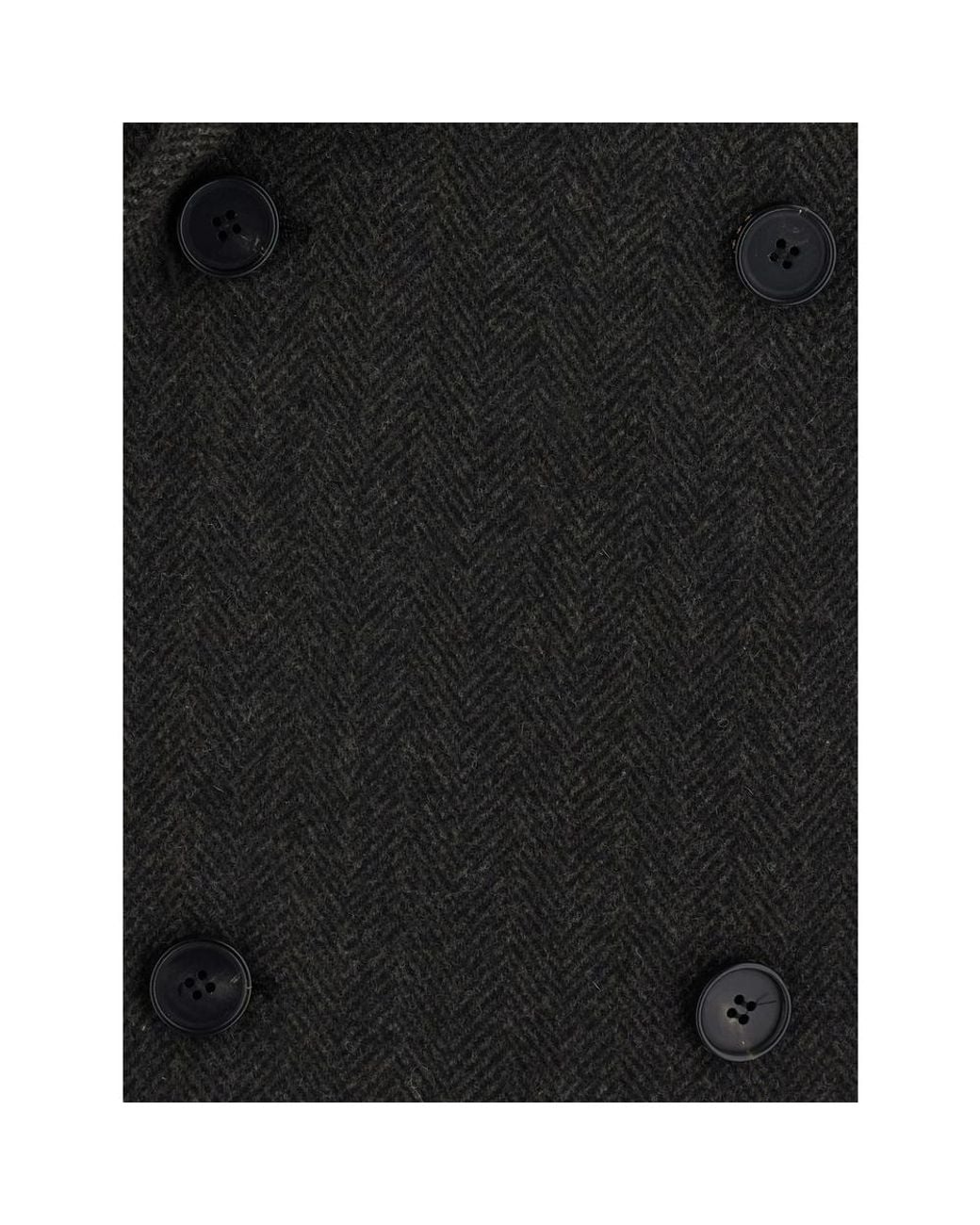 TONYWACK Black Double-Breasted Herringbone Coat for men