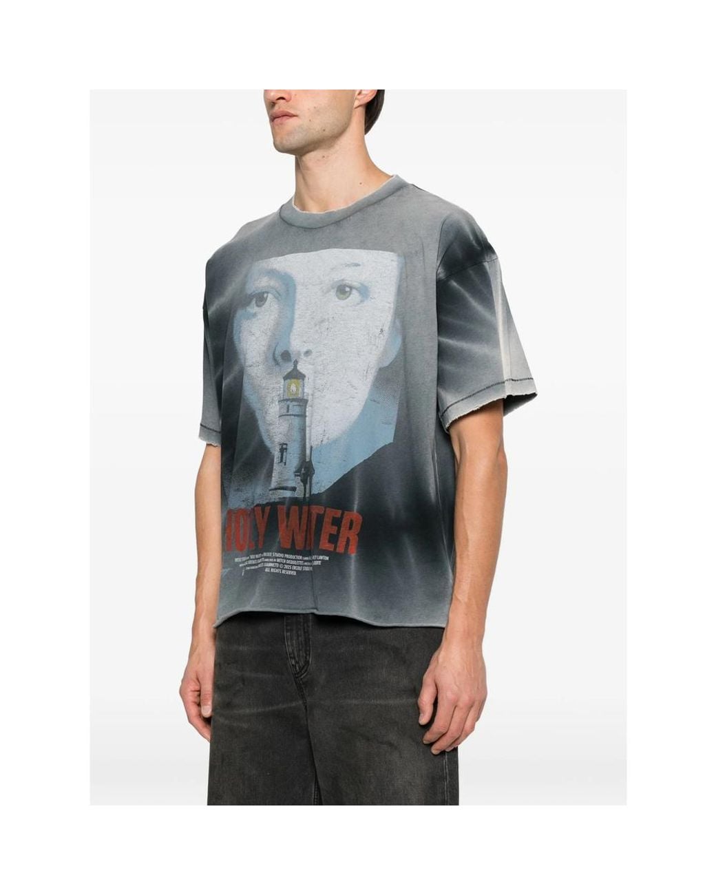 ERCOLE STUDIO Gray Graphic-Print Raw-Edge T-Shirt for men