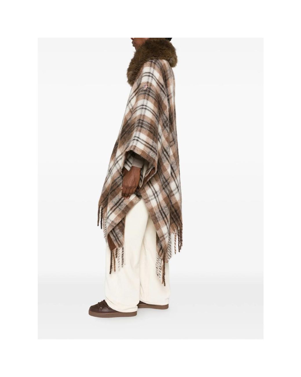 Moncler Brown Check-Pattern Cape