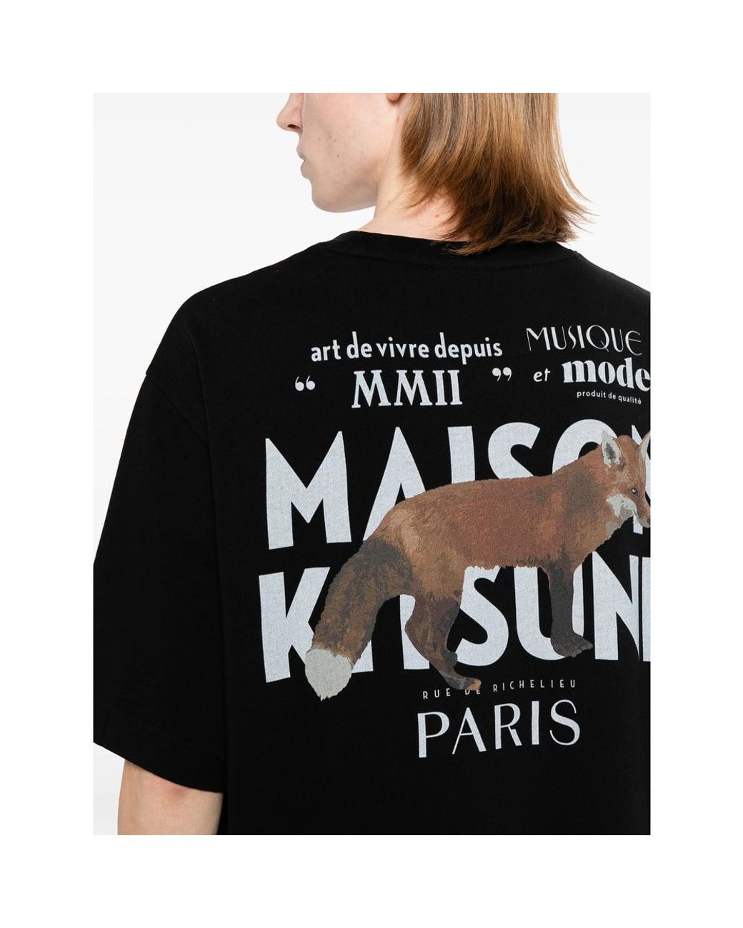 Maison Kitsuné Black Logo-Print Fox-Motif T-Shirt for men
