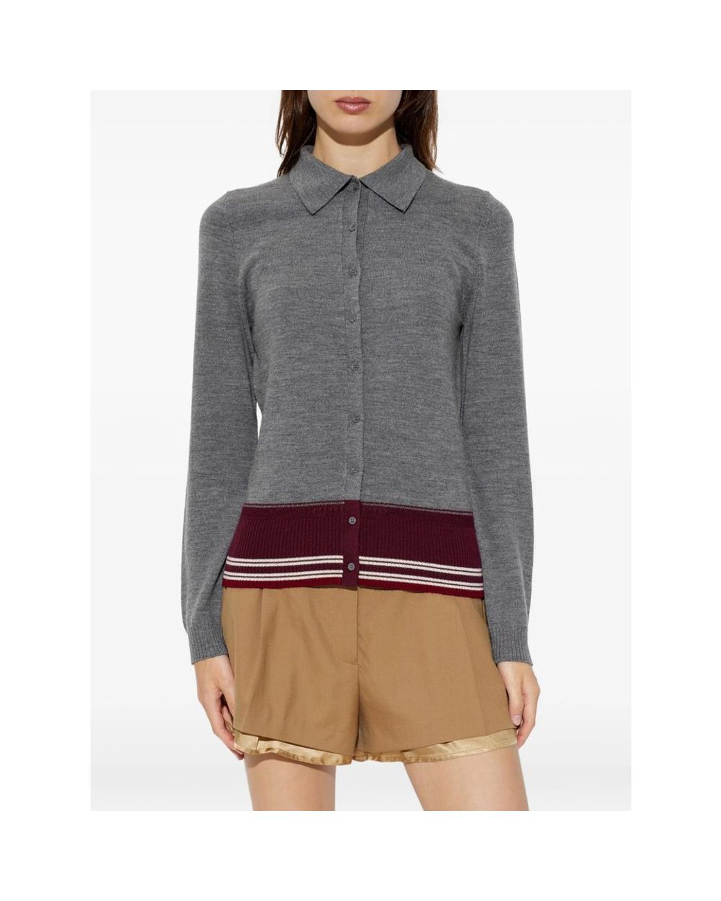 IRO Gray Miel Striped-Trim Button-Down Shirt
