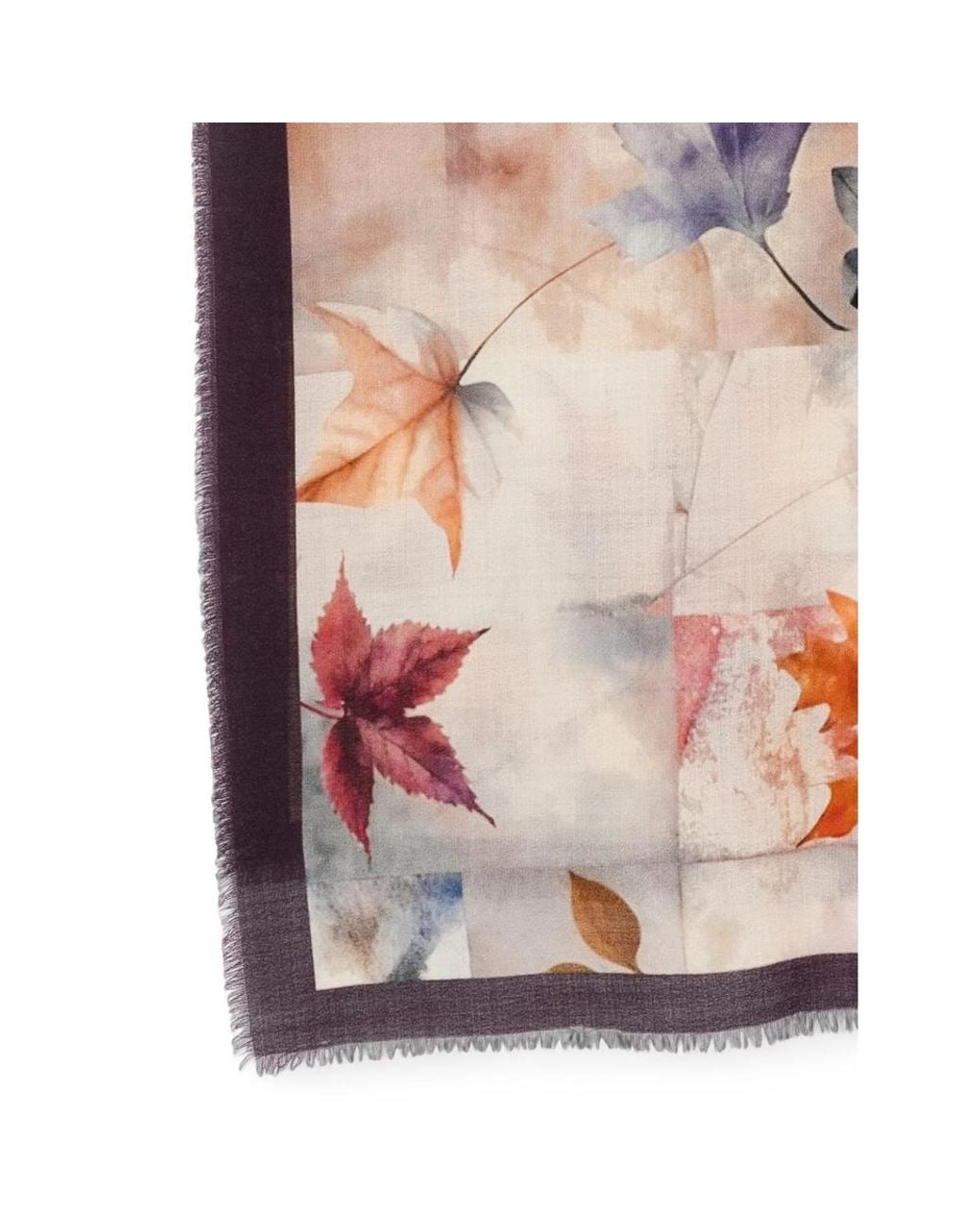 D'Aniello Brown Leaf-Print Frayed Scarf