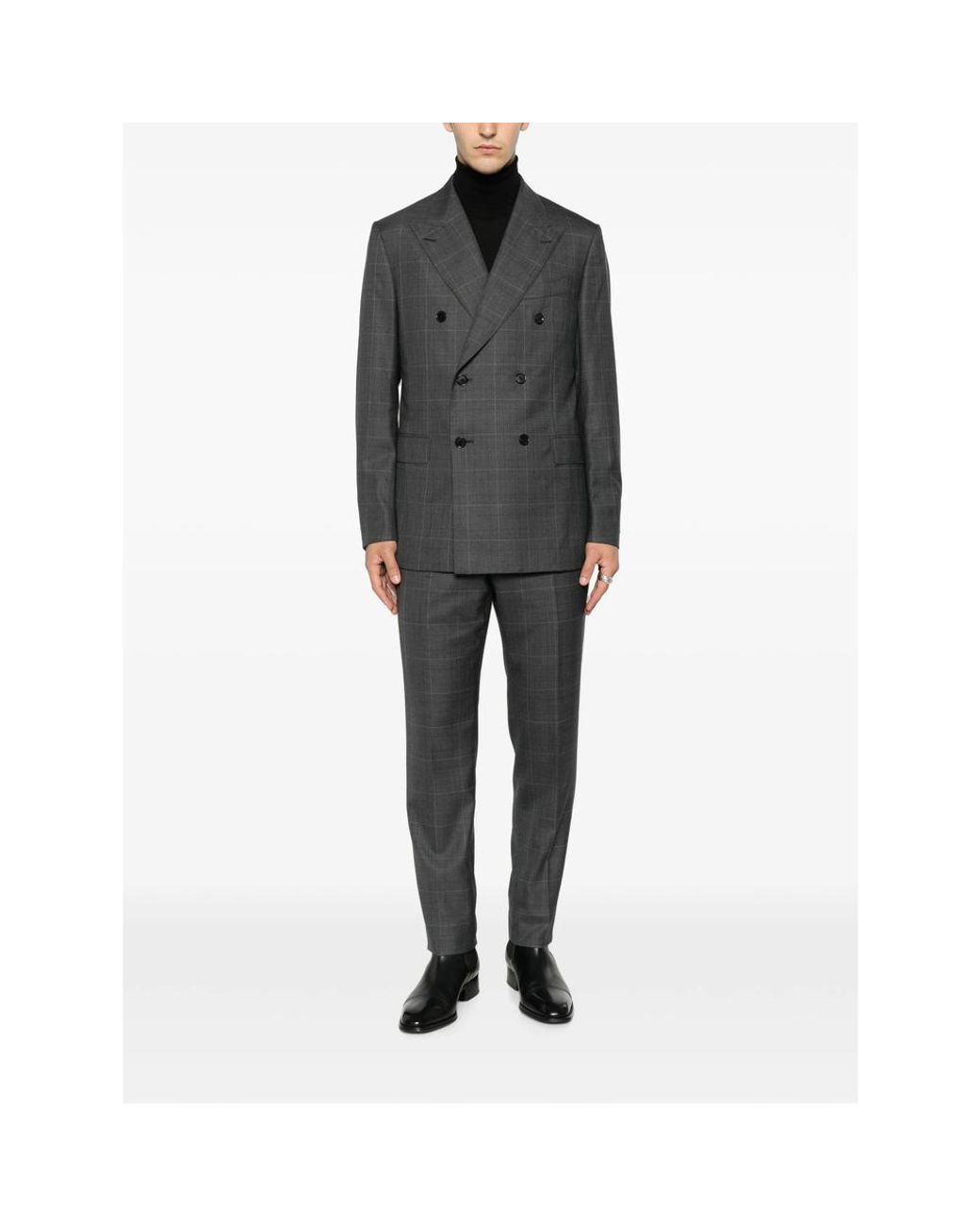Caruso Gray Check Double-Breasted Suit for men