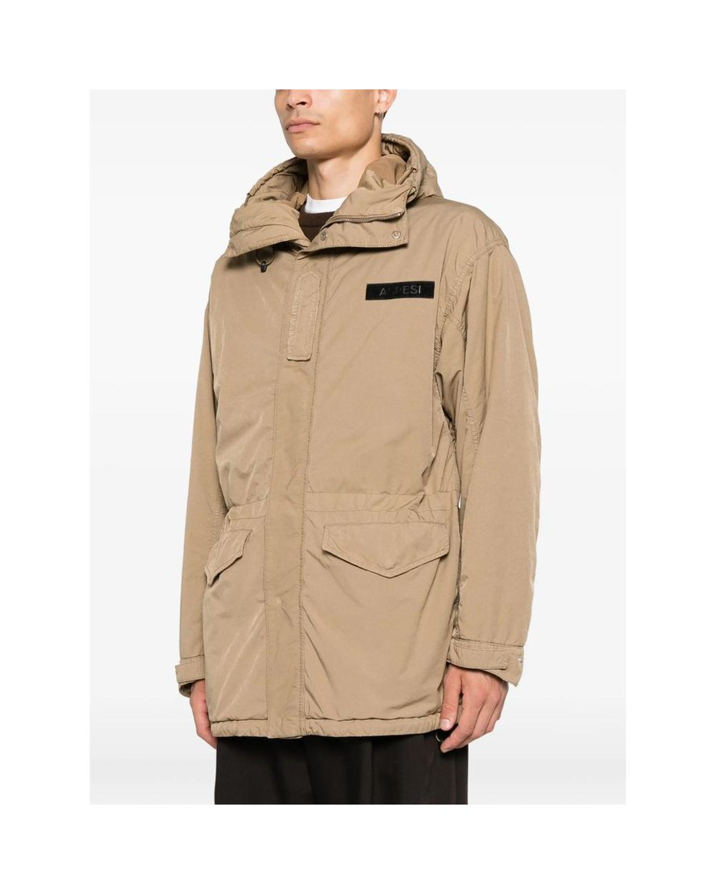 Aspesi Natural Hooded Logo-Patch Jacket for men