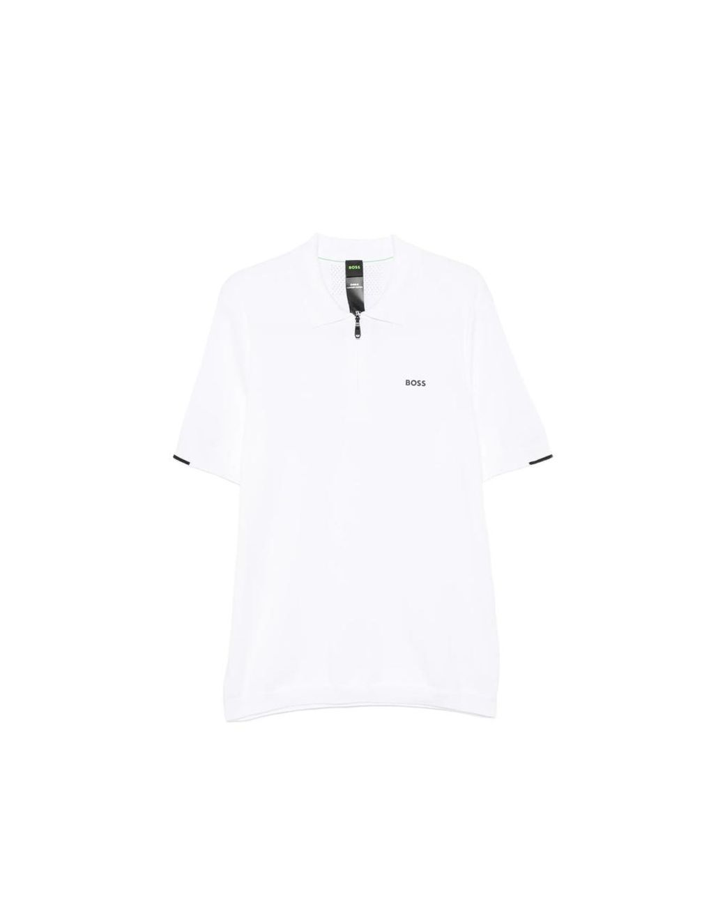 Boss White Ever-X Zip-Fastening Logo-Print Polo Shirt for men