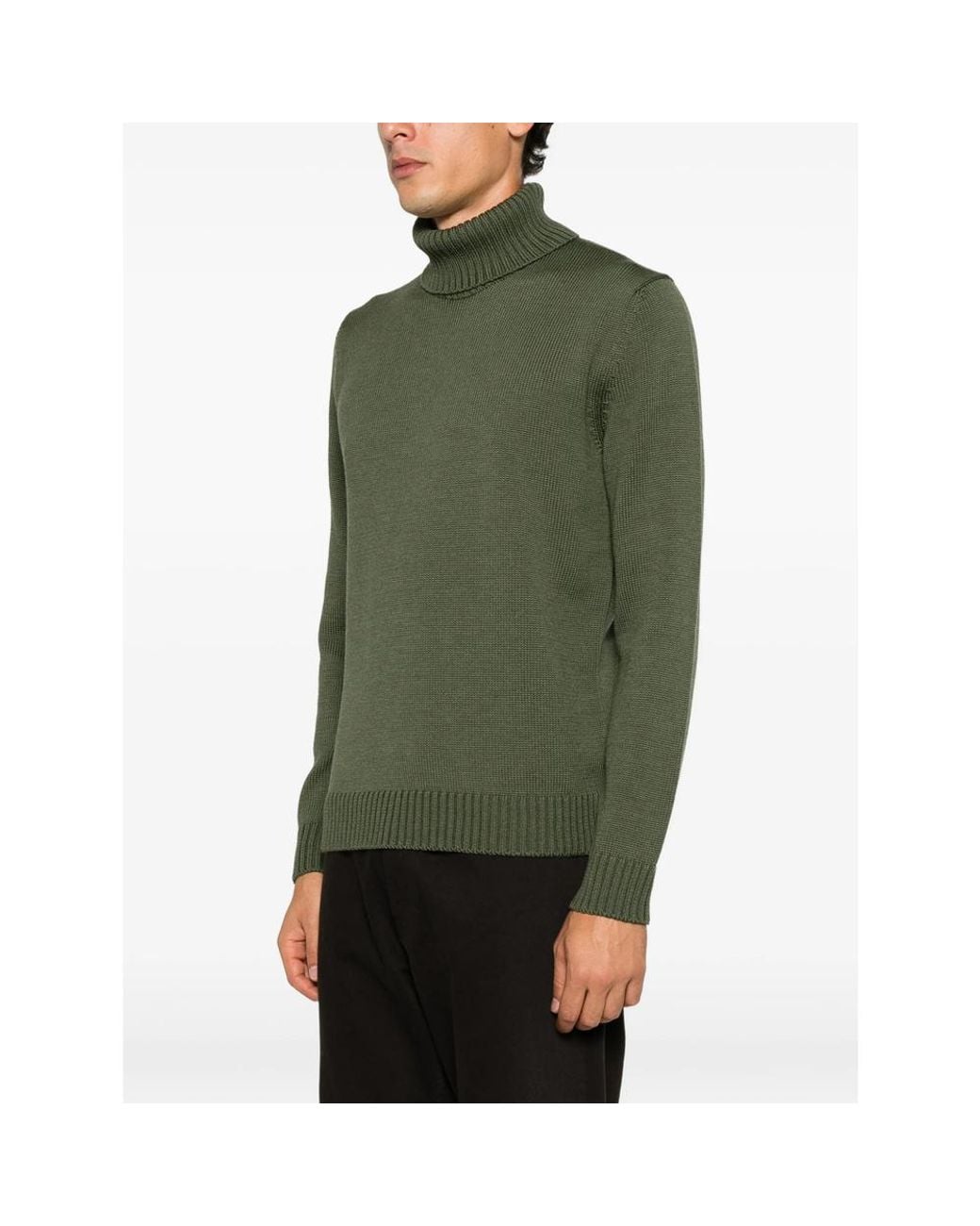 ZANONE-SLOWEAR Green Roll-Neck Ribbed Sweater for men