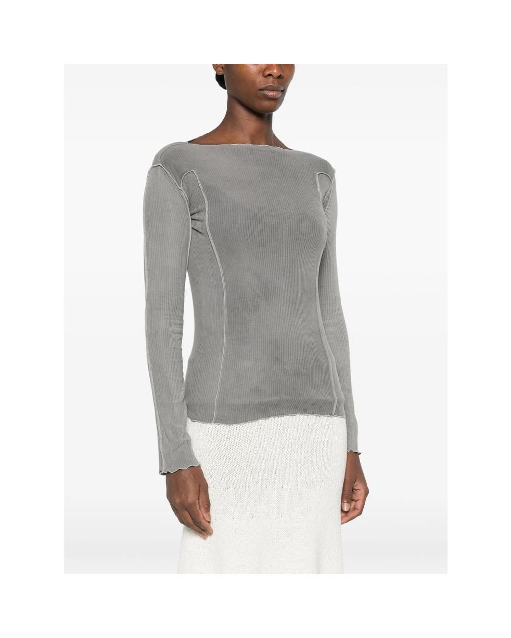 Baserange Gray Omato Ribbed-Knit Boat-Neck Top