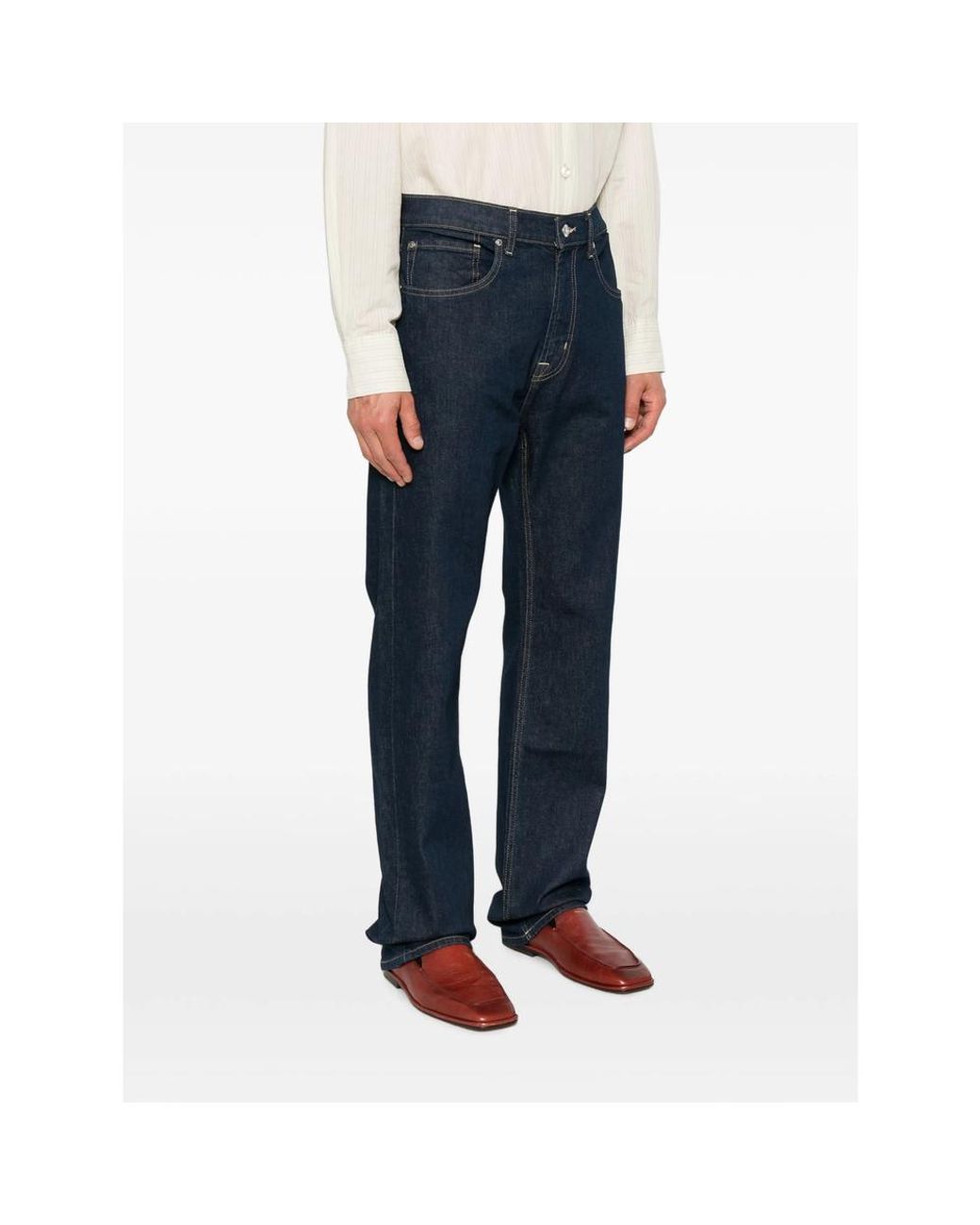 7 For All Mankind Blue Contrast-Stitch Straight-Leg Jeans for men