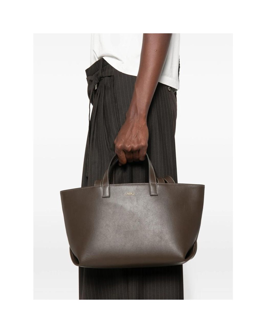A.P.C. Black A. P.C. Small Drummer Logo-Print Leather Tote Bag