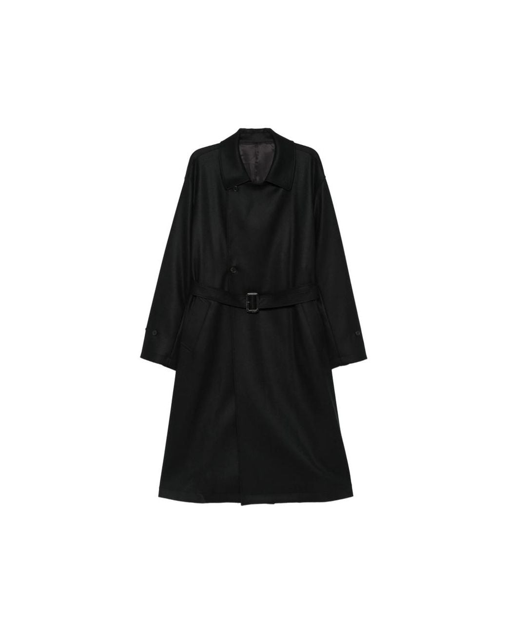 Ssstein Black Belted Double-Breasted Coat for men