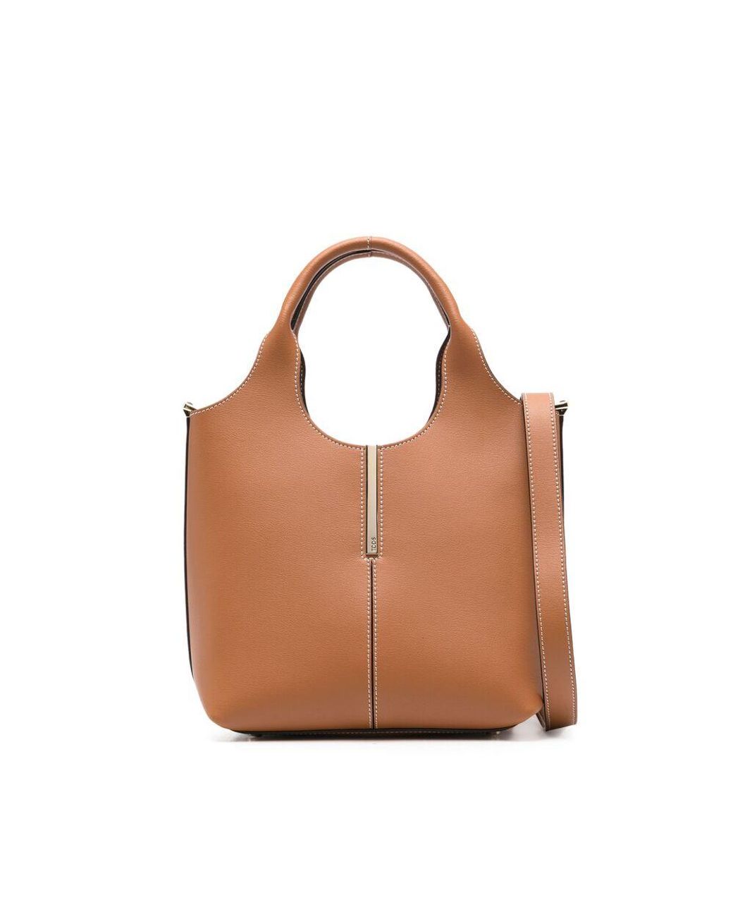 Tod's Brown Logo-Plate Contrast-Stitch Tote Bag