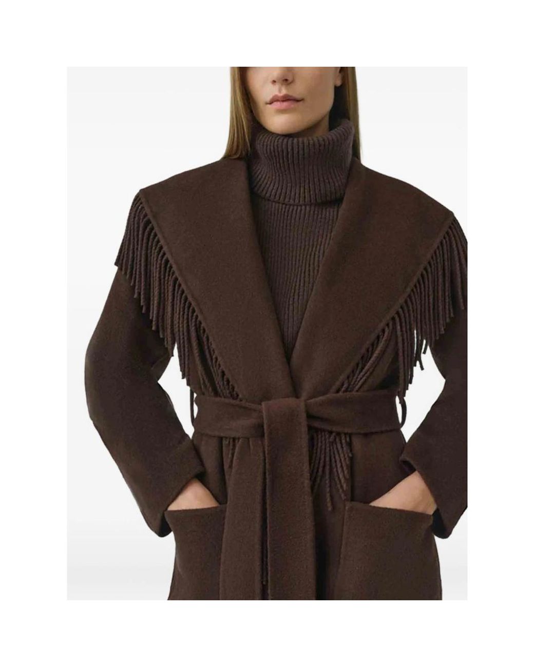 Jonathan Simkhai Black Carrie Fringe-Trimmed Belted Coat