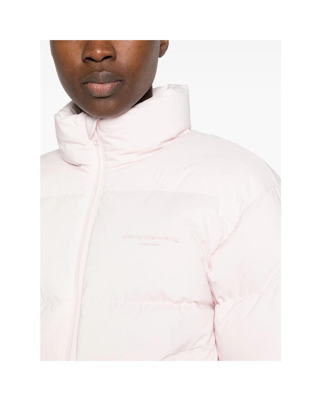 Alexander Wang Pink Cropped Channel Puffer Jacket