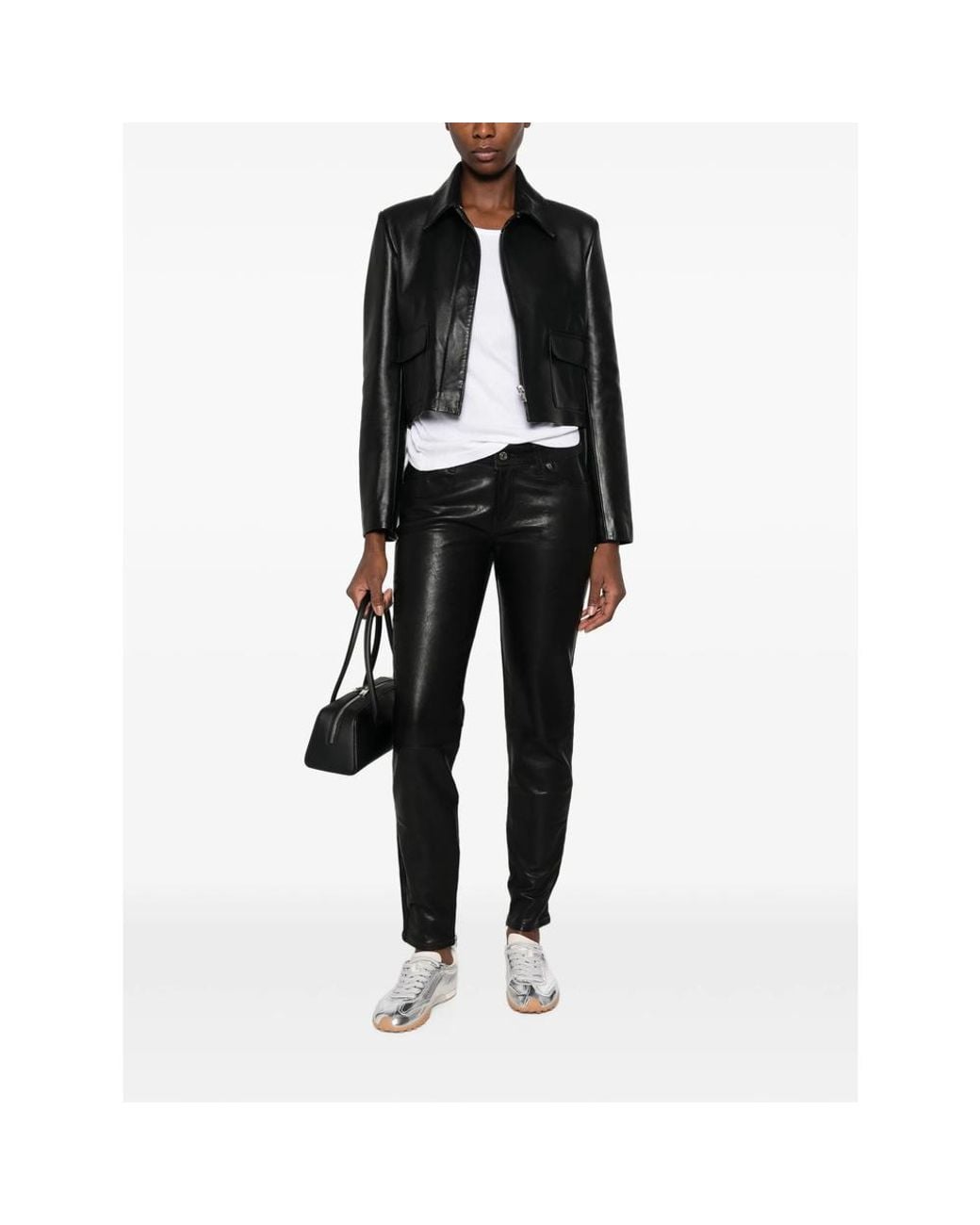 7 For All Mankind Black Coated Zip-Detail Jeans