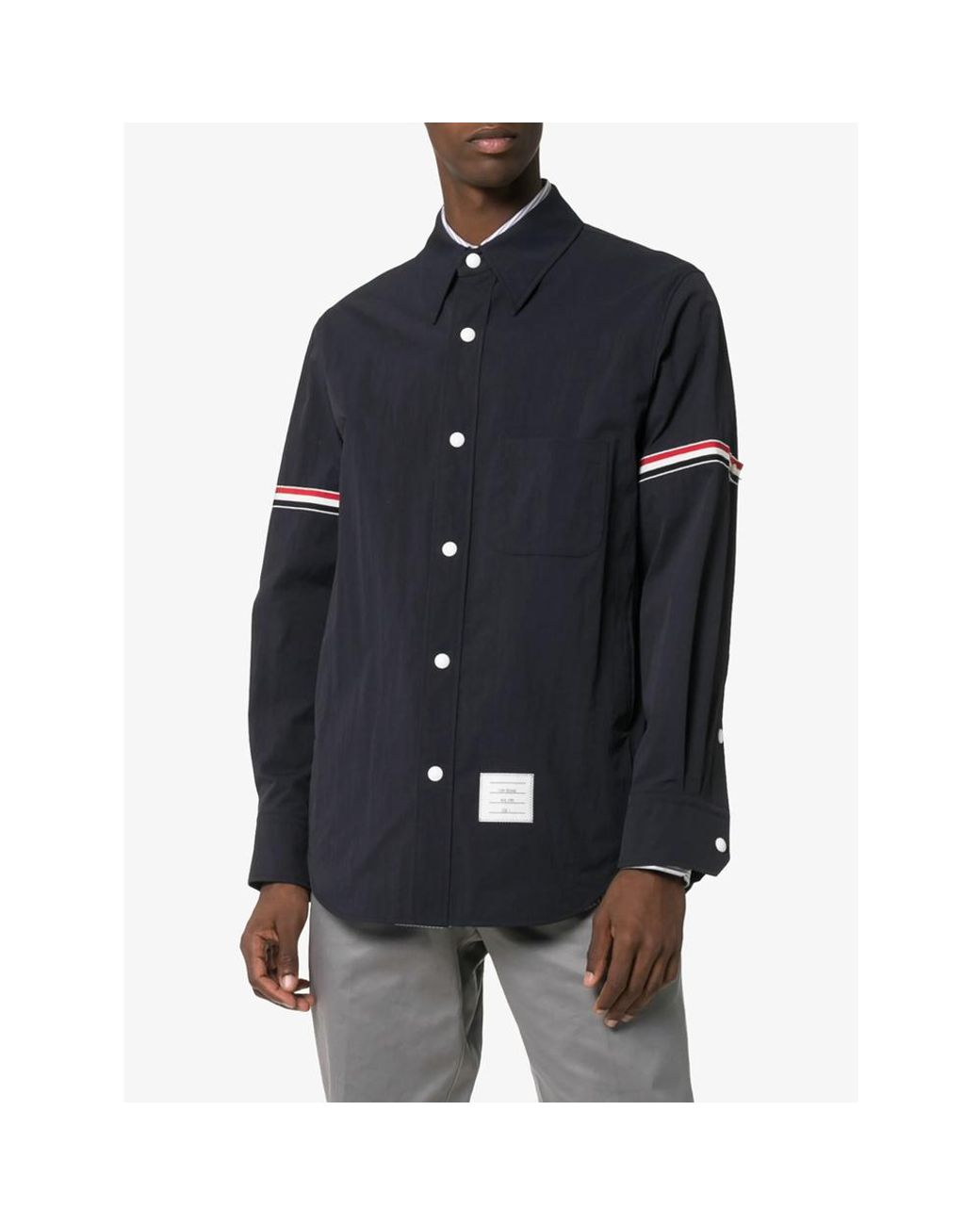 Thom Browne Blue Rwb Armband Piqué Shirt Jacket for men
