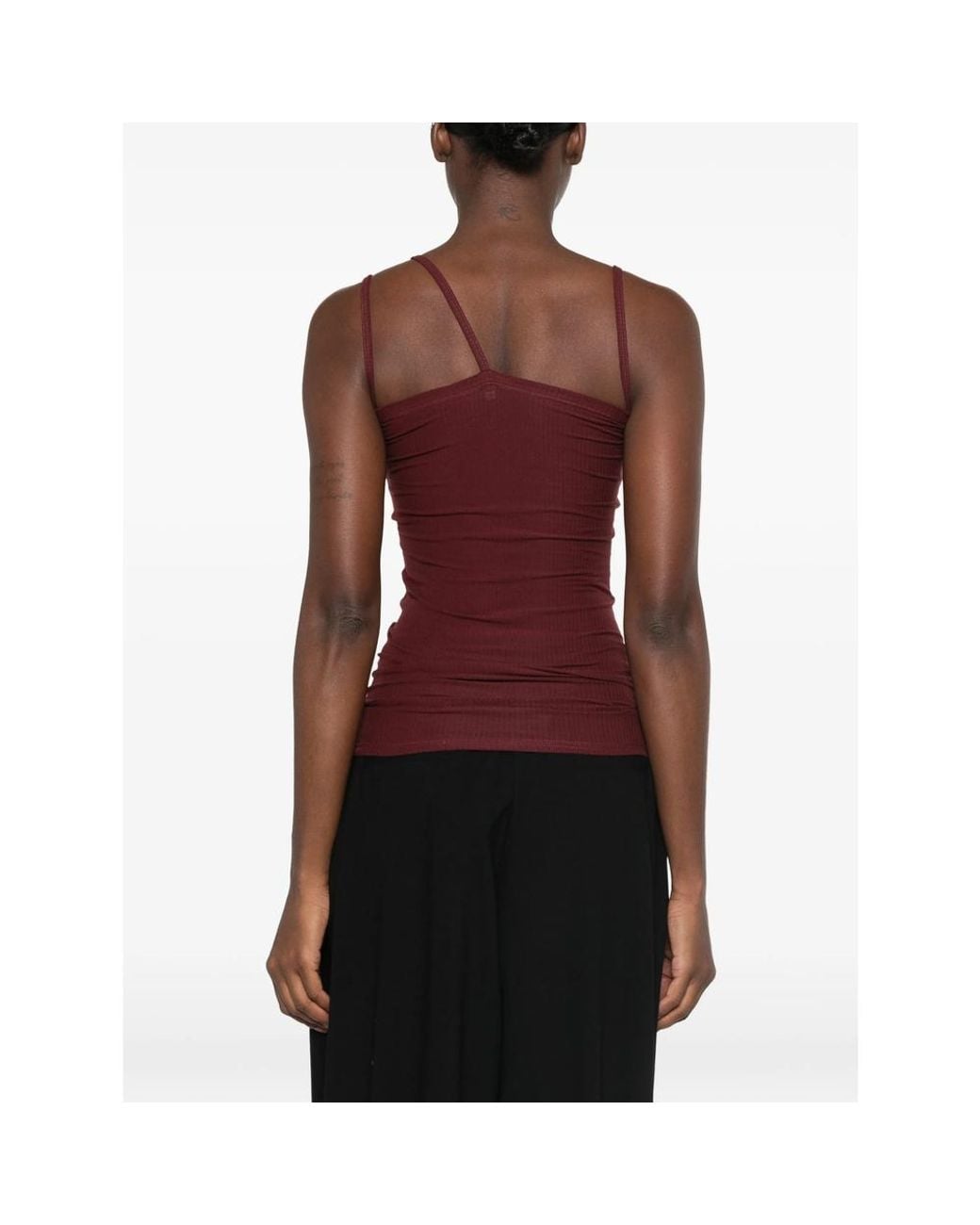 Baserange Red Ribbed Asymmetric Tank Top