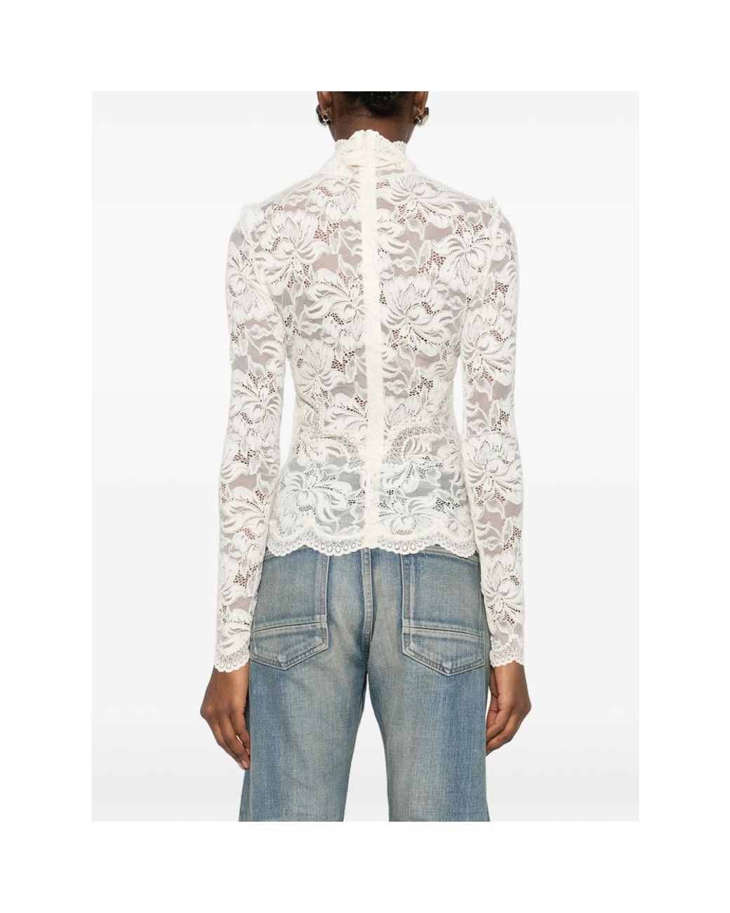 Rabanne White Long-Sleeved Lace Top With Cut-Out Details