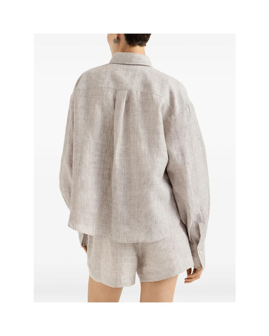 Brunello Cucinelli Natural Monili-Embellished Chest-Pocket Shirt