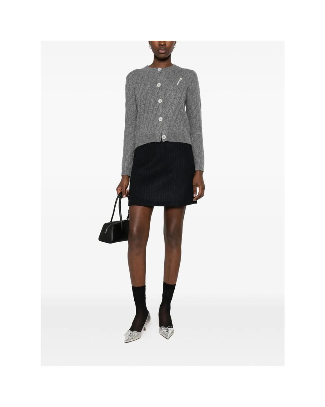 ShuShu/Tong Gray Cable-Knit Button-Up Cardigan