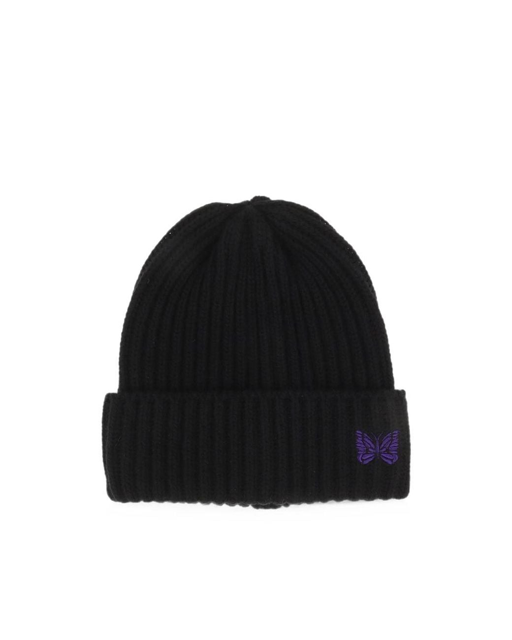 Needles Black Wool Beanie Hat for men
