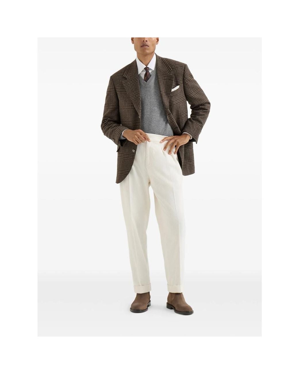 Brunello Cucinelli Green Cashmere Prince Of Wales Tailor Blazer for men