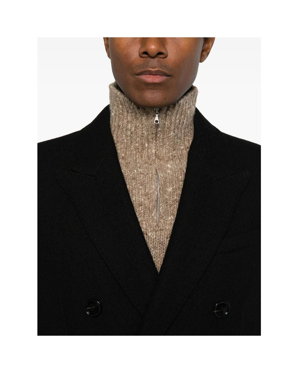 AMI Black Double-Breasted Virgin-Wool Coat for men