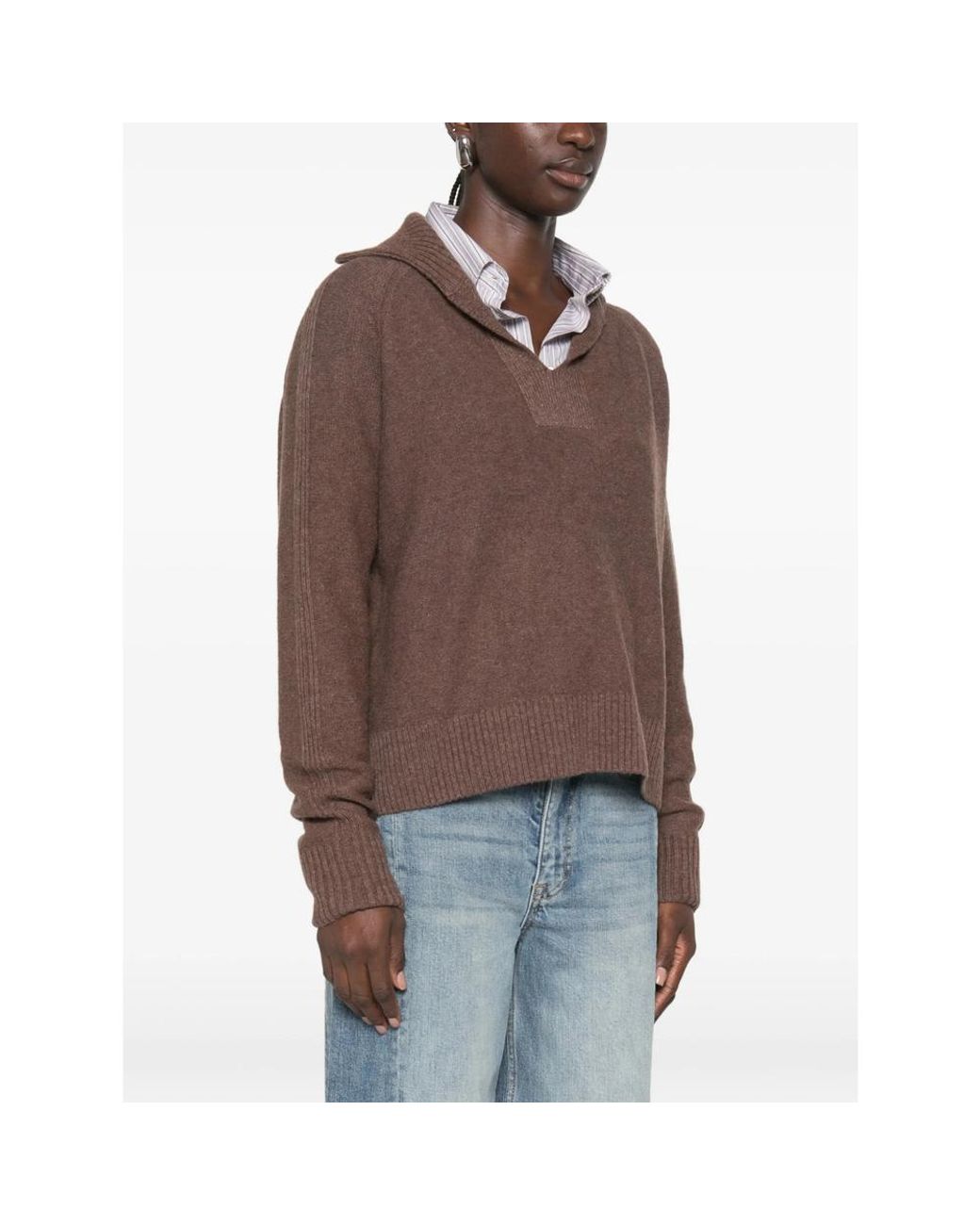 JC Sophie Brown Pilar Sailor-Collar Raglan-Sleeve Sweater