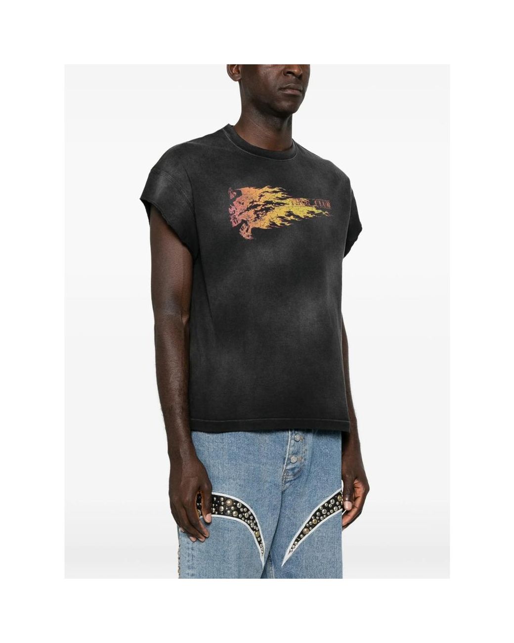 THUG CLUB Black Graphic-Print Washed T-Shirt for men