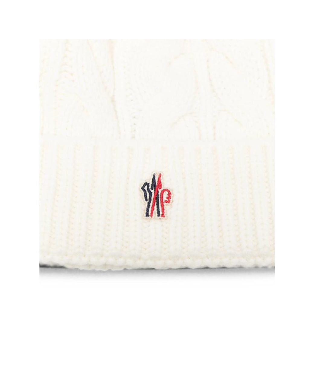 Moncler White Cable-Knit Pompom Beanie Hat