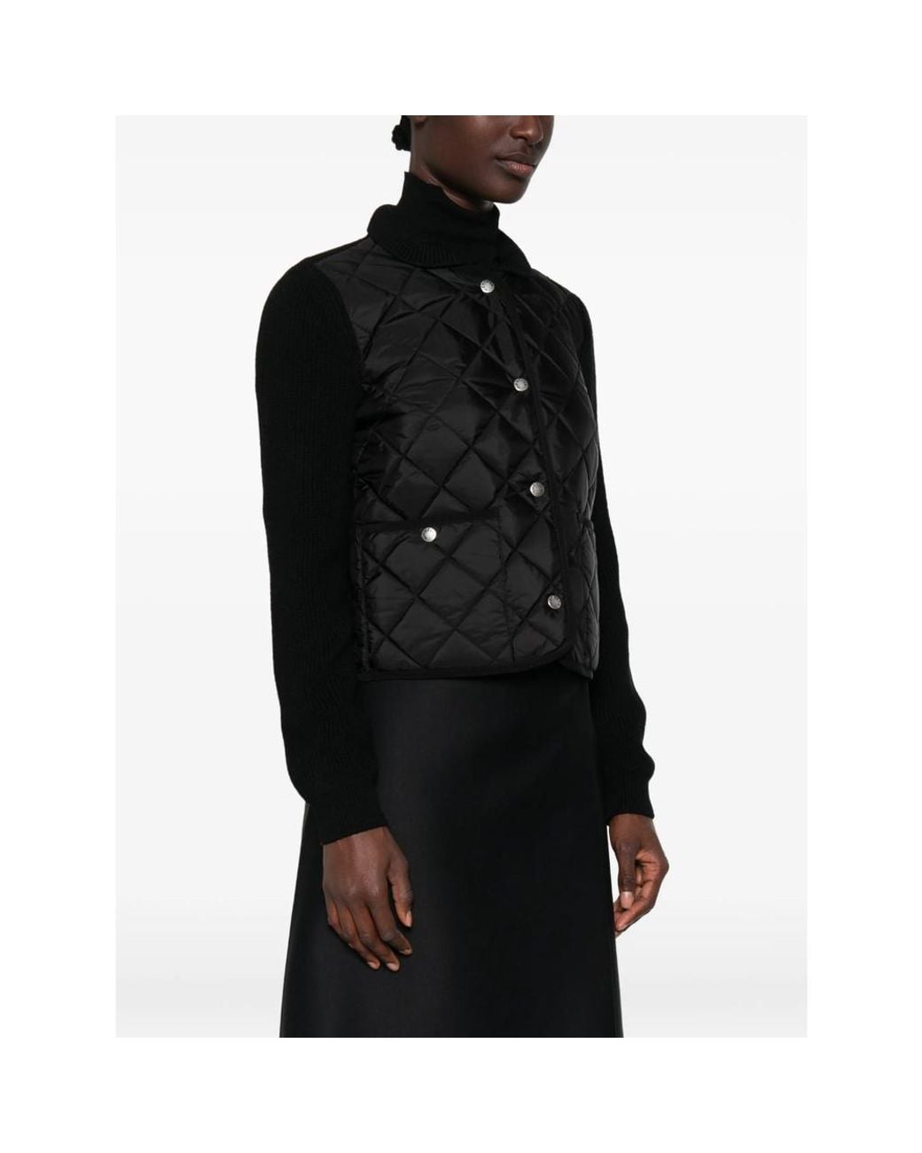 Moncler Black Quilted Panel-Ribbed Jacket