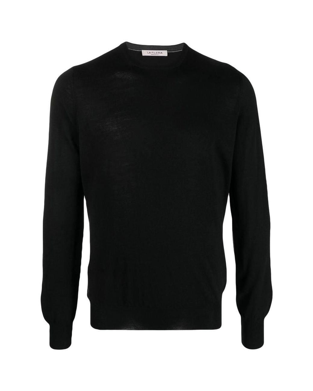 La Fileria Black Round-Neck Virgin-Wool Sweater for men