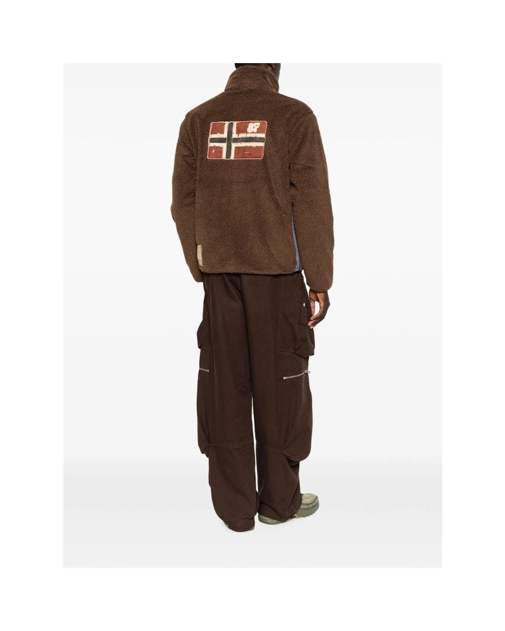 Napapijri Brown Fleece-Texture Logo-Patch Jacket for men