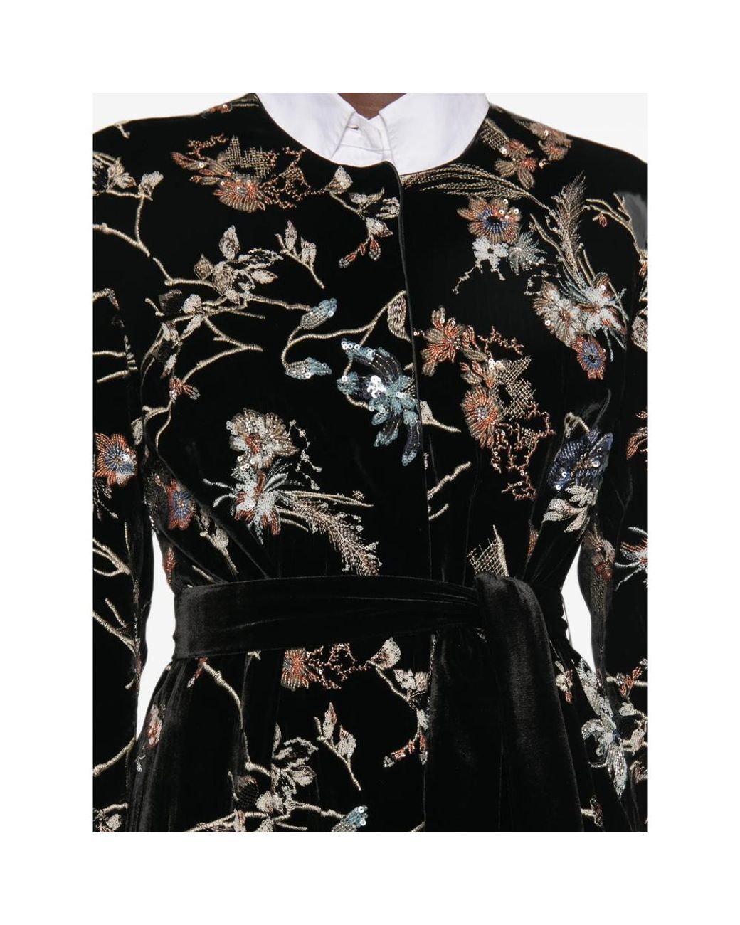 De Santis by Martin Alvarez Black Floral-Embroidered Sequin-Embellished Coat