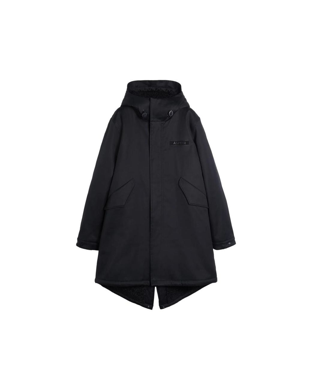Aspesi Black Logo-Patch Hooded Parka Coat for men