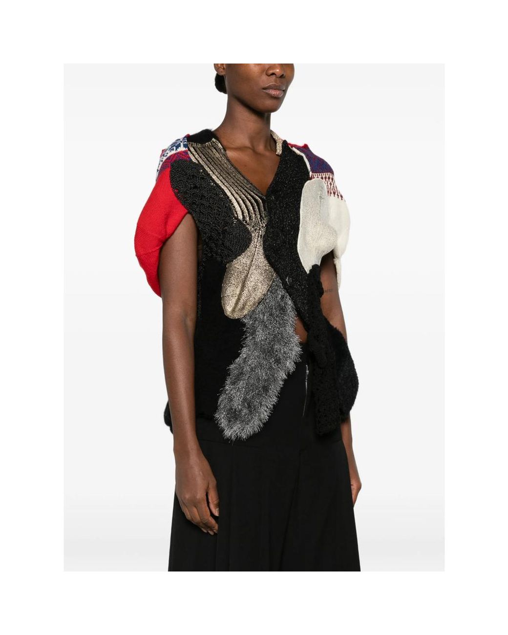 Junya Watanabe Black Mixed-Material Patchwork Cardigan
