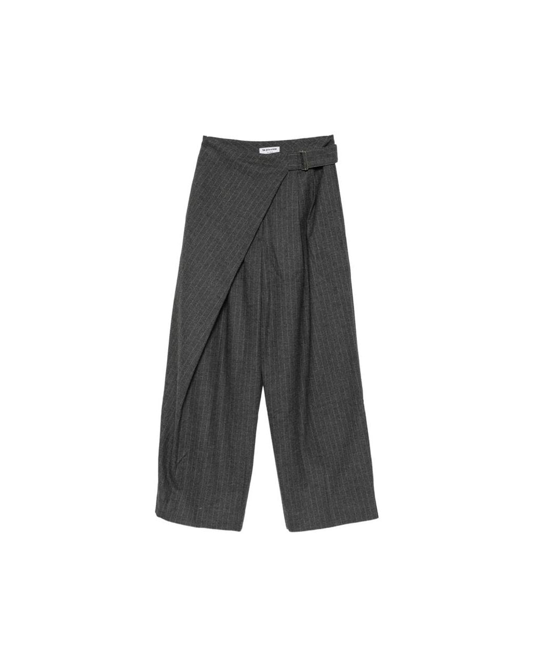 LA PISCINE Gray Pinstripe-Pattern Wrap-Style Trousers