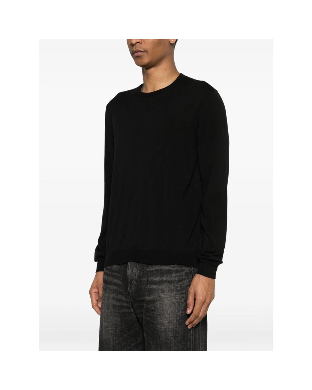 ZANONE-SLOWEAR Black Long-Sleeve Crew-Neck Knitwear for men