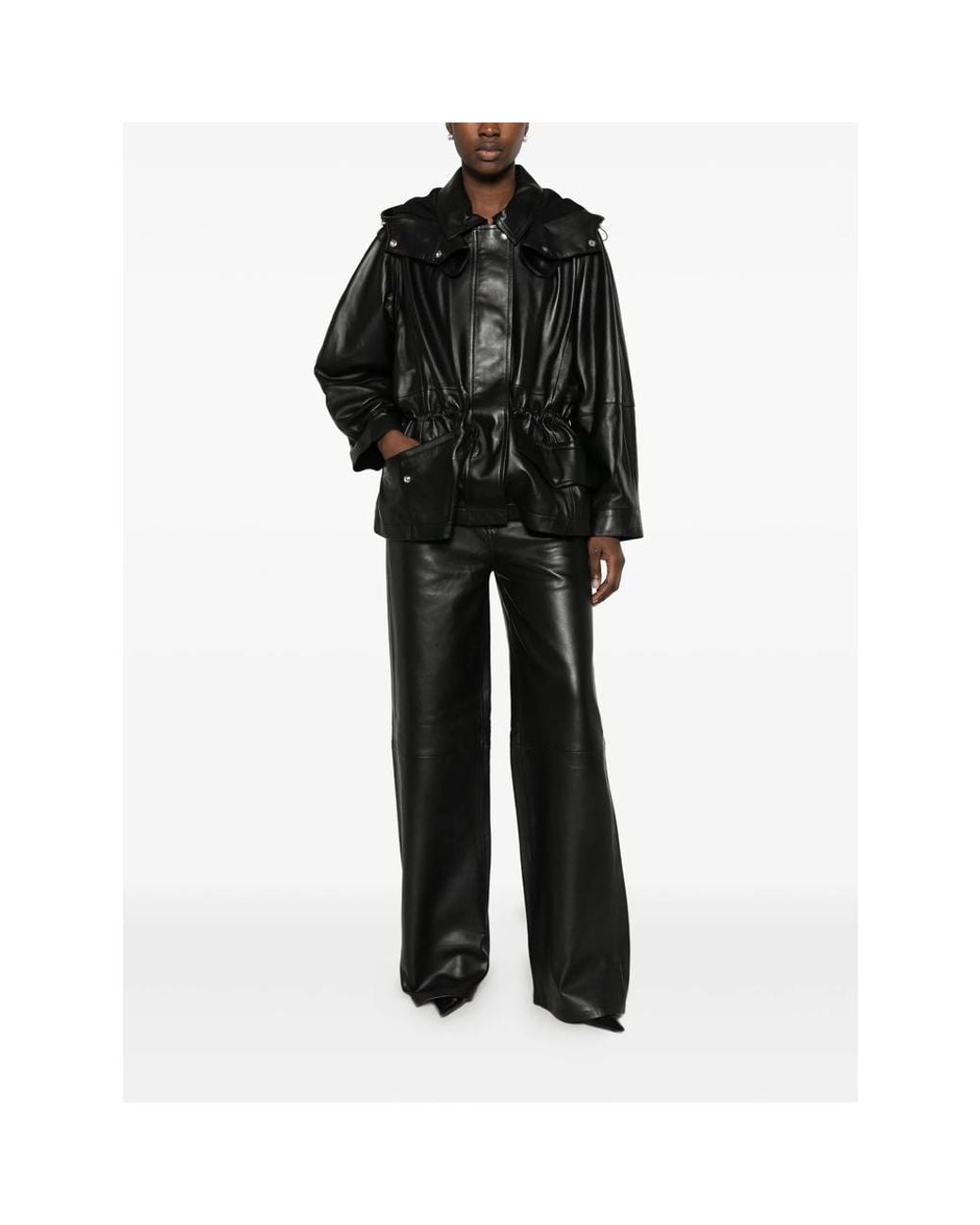Lois Gray Leather Wide-Leg Trousers