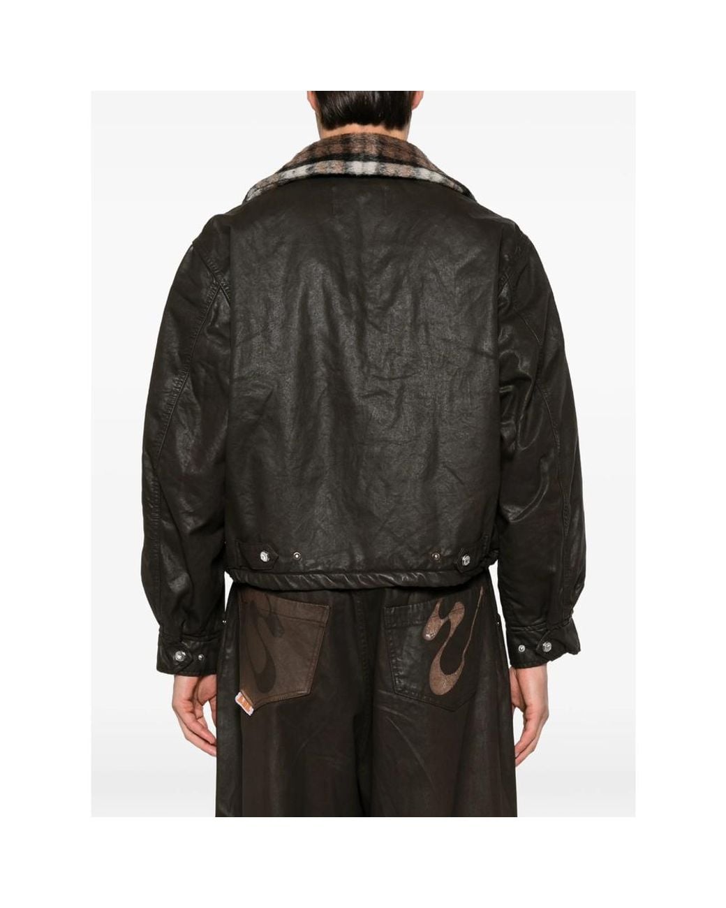 PDF Black Check-Collar Logo-Embossed Jacket for men