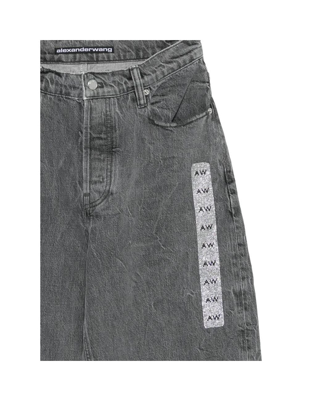Alexander Wang Gray Crystal-Embellished Wide-Leg Jeans