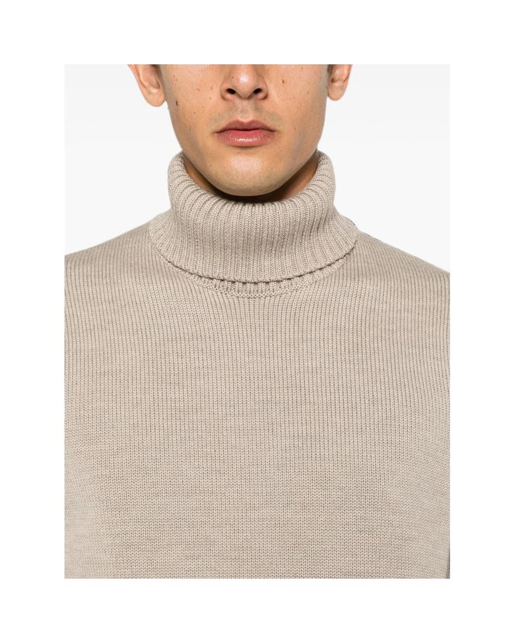 ZANONE-SLOWEAR Natural Ribbed-Knit Roll-Neck Sweater for men