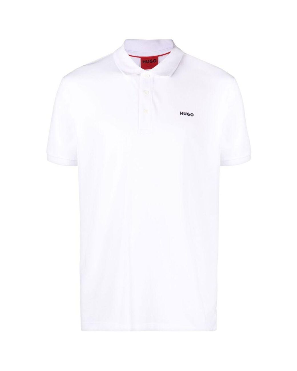 HUGO White Cotton-Piqué Polo Shirt With Logo Print for men