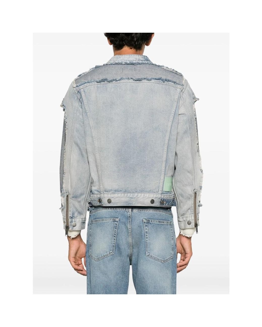 Haikure Blue Distressed Panelled Denim Jacket for men