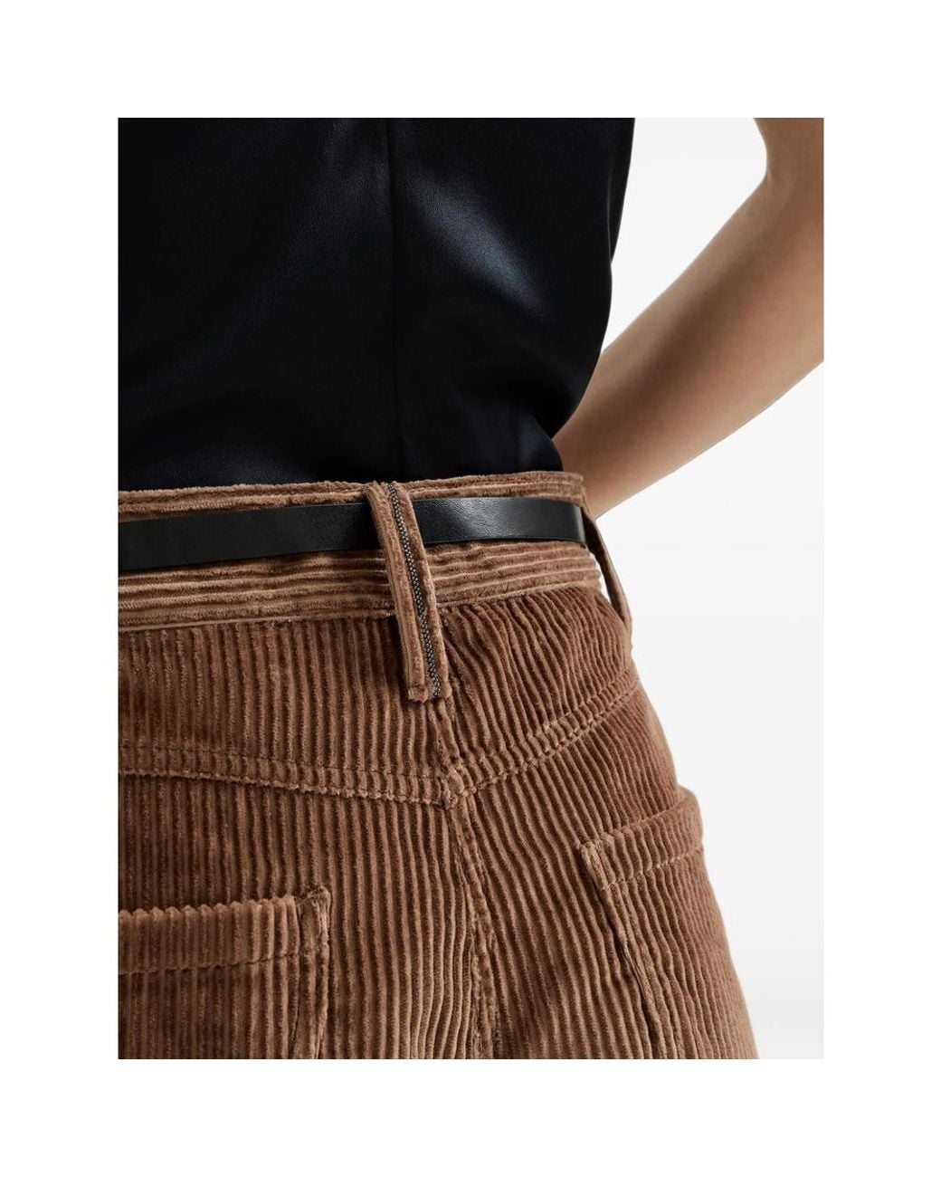 Brunello Cucinelli Brown Cotton Corduroy Straight Five-Pocket Trousers With Monili