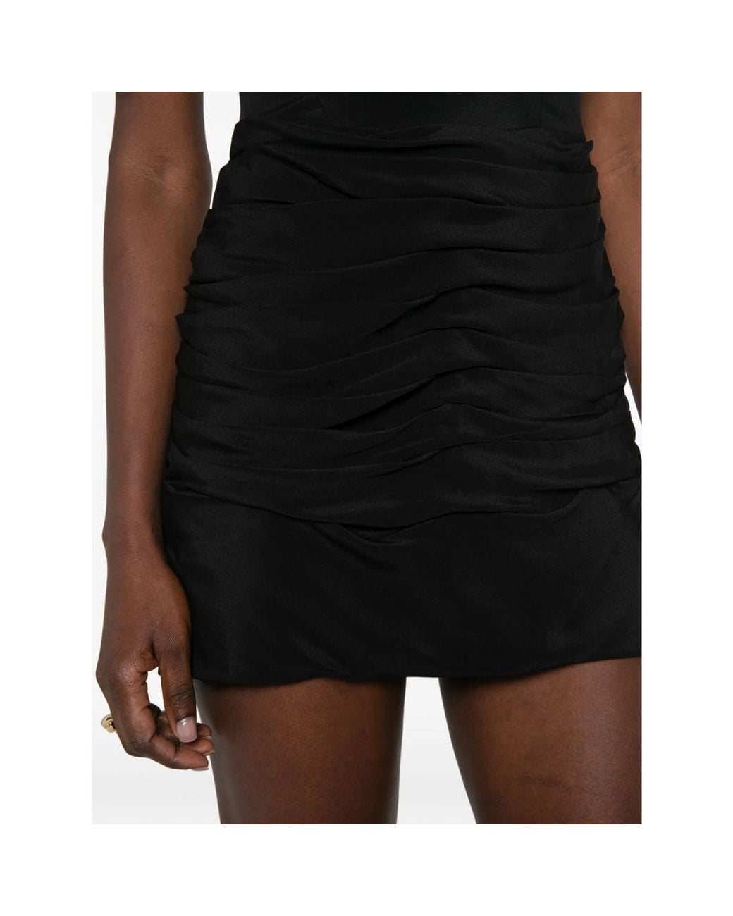 Cult Gaia Black Deanna Ruched Tie-Strap Dress
