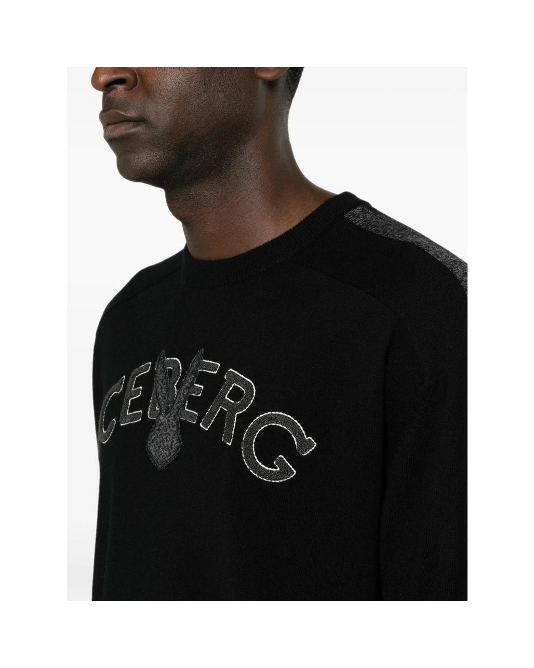 Iceberg Black Logo-Embroidered Side-Stripe Sweater for men