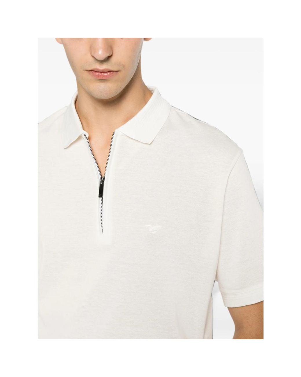 Emporio Armani White Quarter-Zip Logo-Patch Polo Shirt for men
