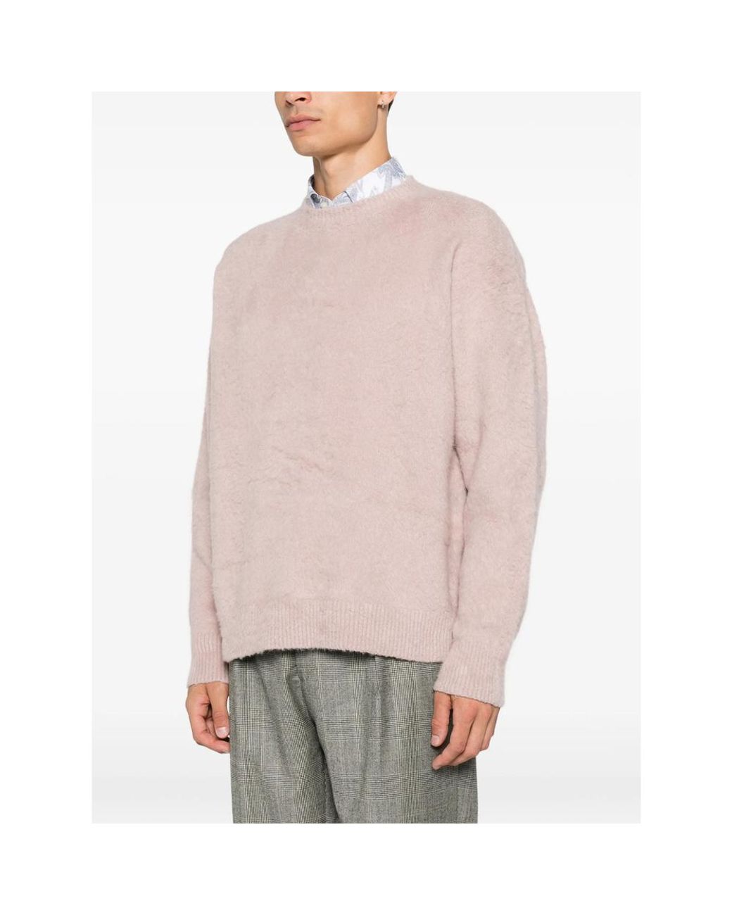 Roberto Collina Pink Brushed Crew-Neck Sweater for men