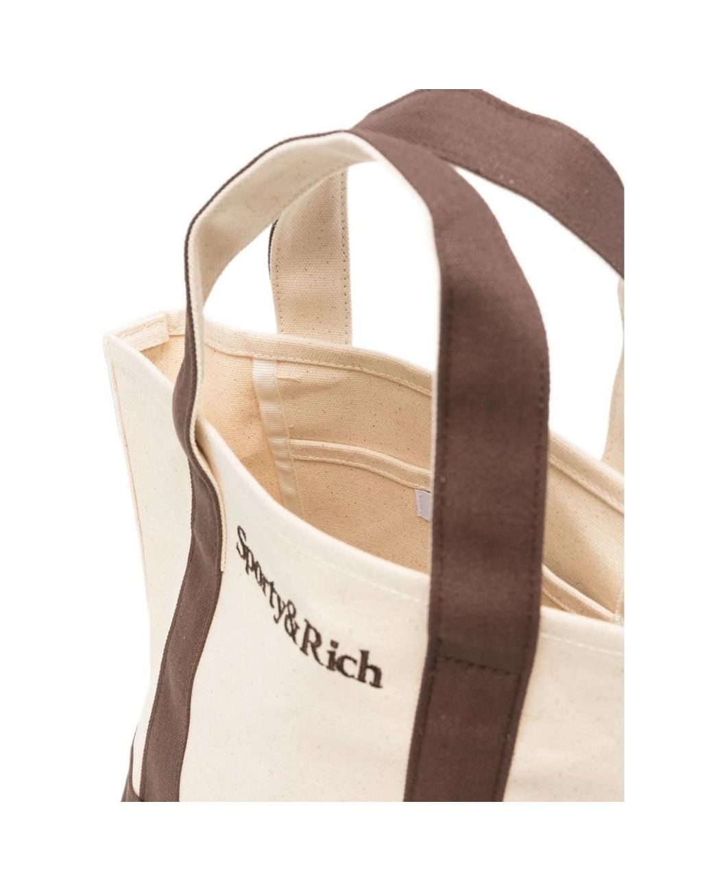 Sporty & Rich Natural Mini Logo-Embroidered Tote Bag